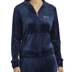 Juicy Couture Women’s XXL Navy Long Sleeve Velour Zip Y2K Hood Jacket